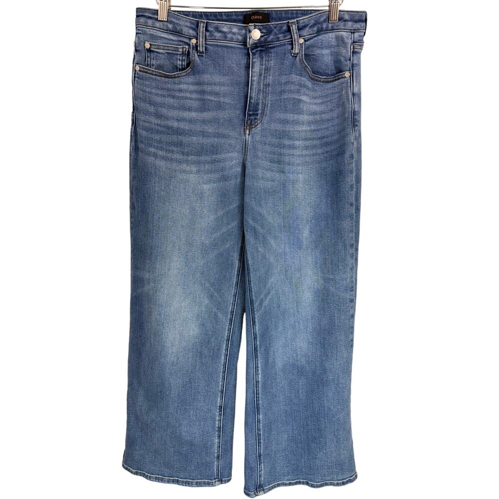 Quince High Rise Wide Leg Jeans 32 Blue Organic Cotton Stretch Denim
